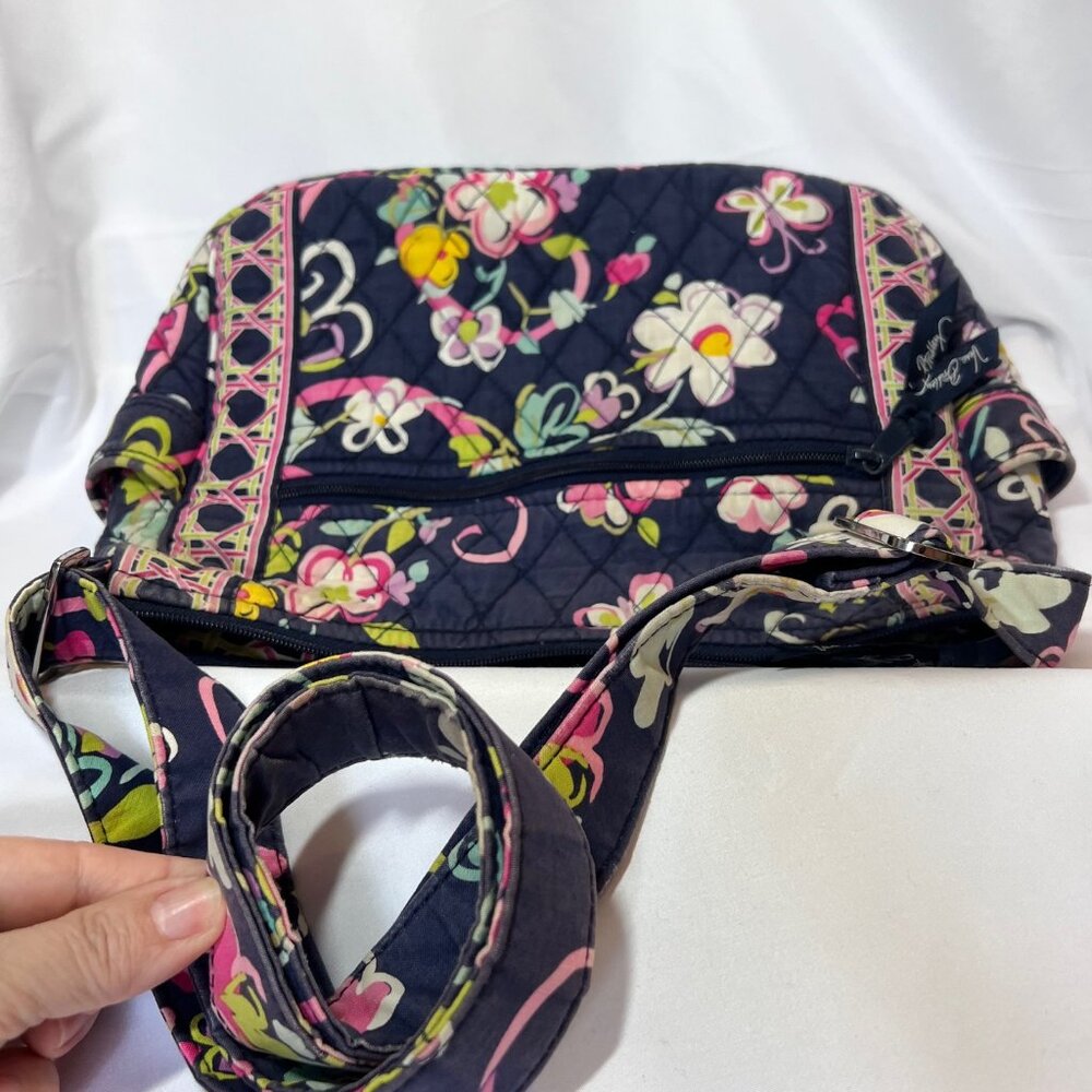 Vera Bradley-Retired Print-Floral-Navy Blue/Pink/Yellow Mix-Medium-Pockets-Cloth - Picture 2 of 16